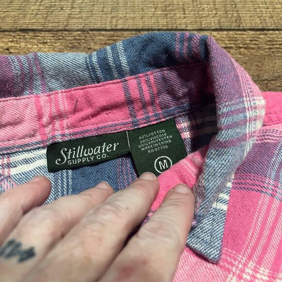 Stillwater Supply Co | Pink Blue Plaid Pearl Snap Western Shirt Sz M - Picture 2 of 3